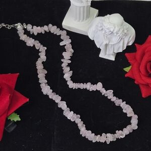 Rose Quartz Crystal Chip Necklace Pink Love Stone Boho Beaded Romantic Minimal